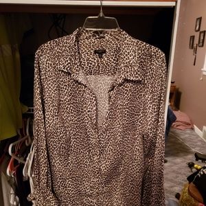 Talbots Button Down Lepord Print Blouse